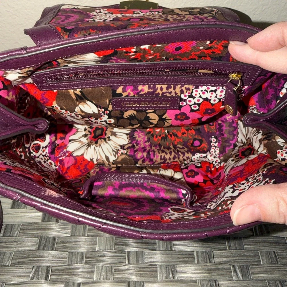 Vera Bradley Stella Quilted Leather Top Handle Satchel Crossbody Bag in Plum - Picture 12 of 12